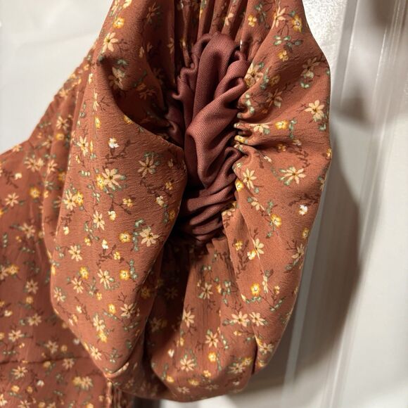 Altar’d State Danielyn Dress Womens L Brown Floral Cottagecore Puff Sleeve Boho - Picture 4 of 10